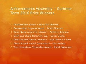 Achievements Assembly – Summer Term 2016 Prize Winners